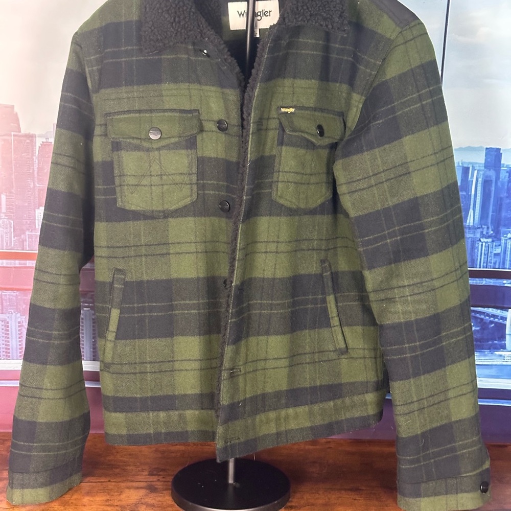 Wrangler Men's Olive and Black Checkered Jacket